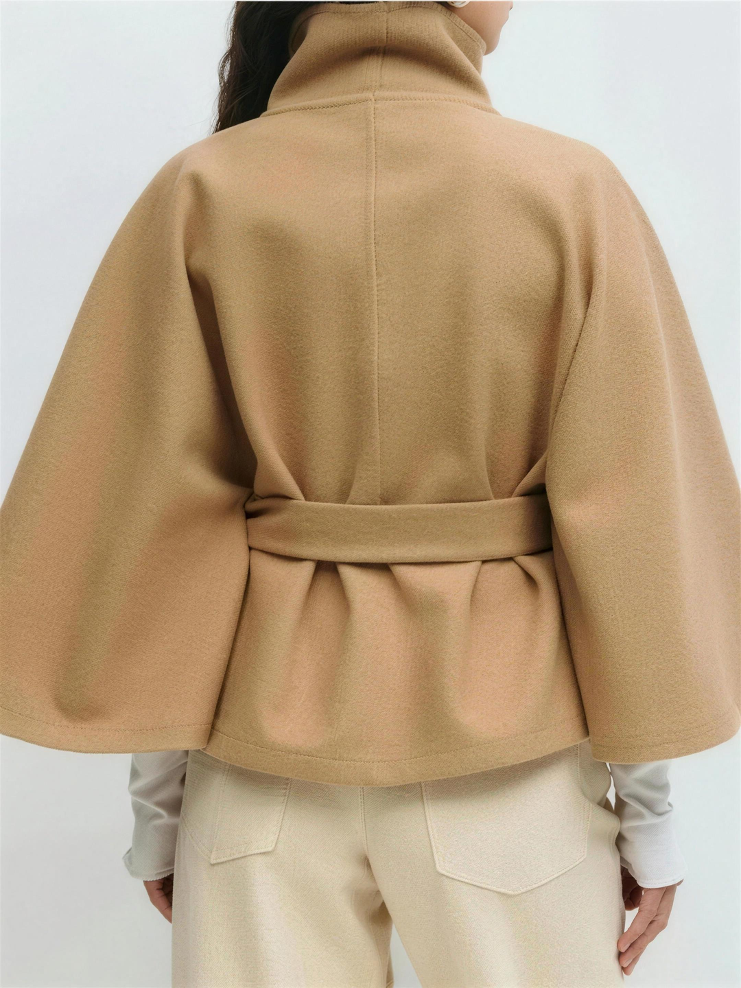 Navy wool blend cape coat for women