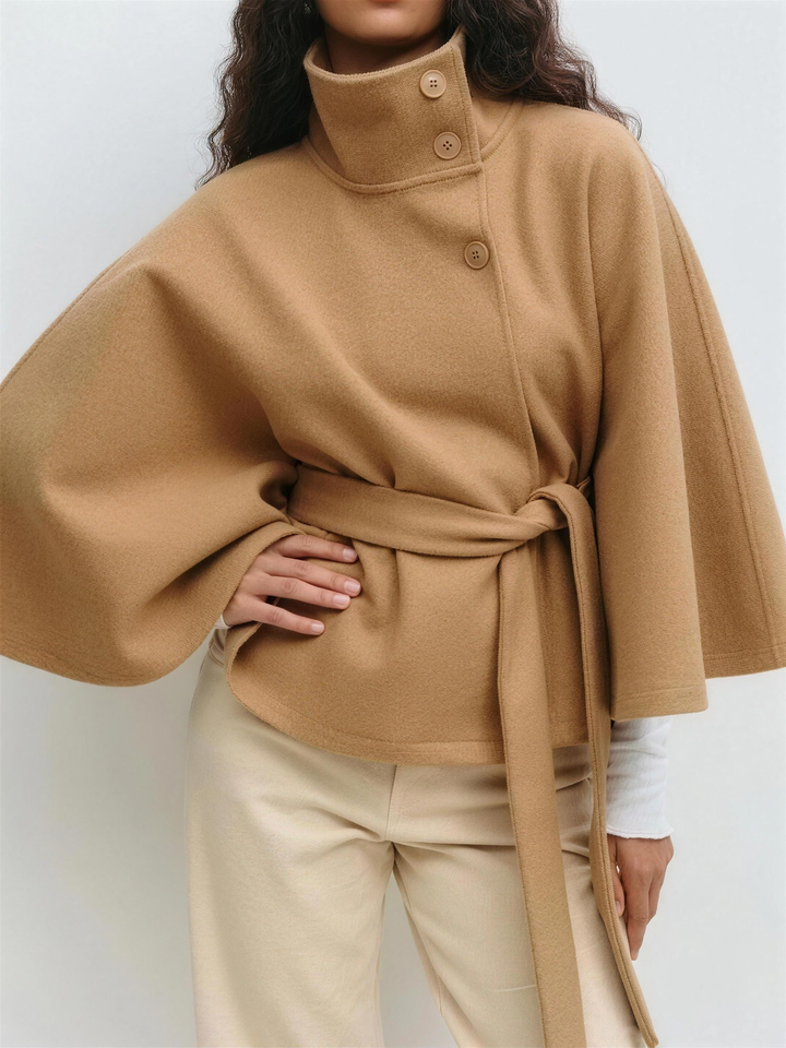 Navy wool blend cape coat for women