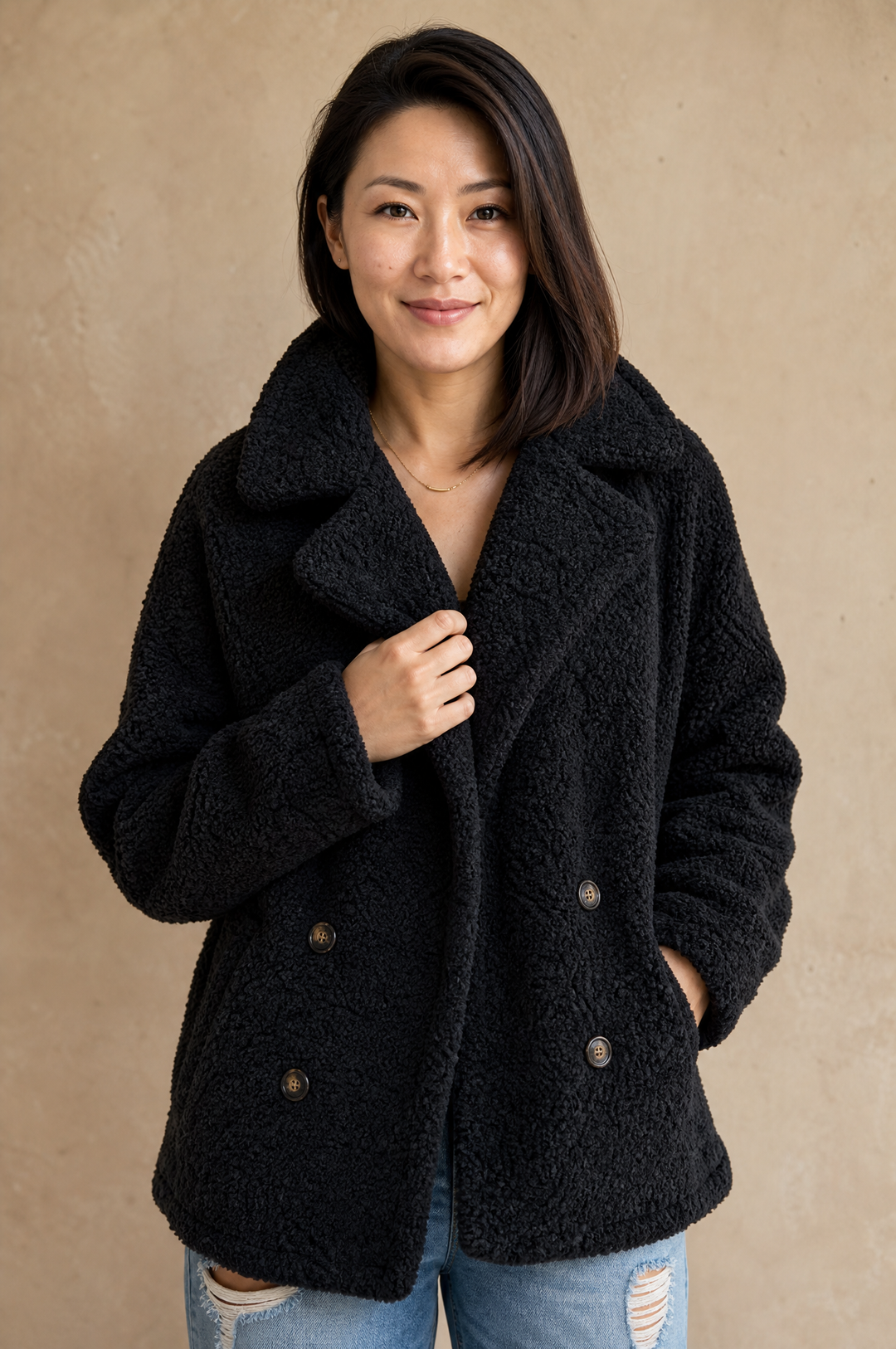 Penelope | Fluffy Double-Breasted Teddy Coat for Women