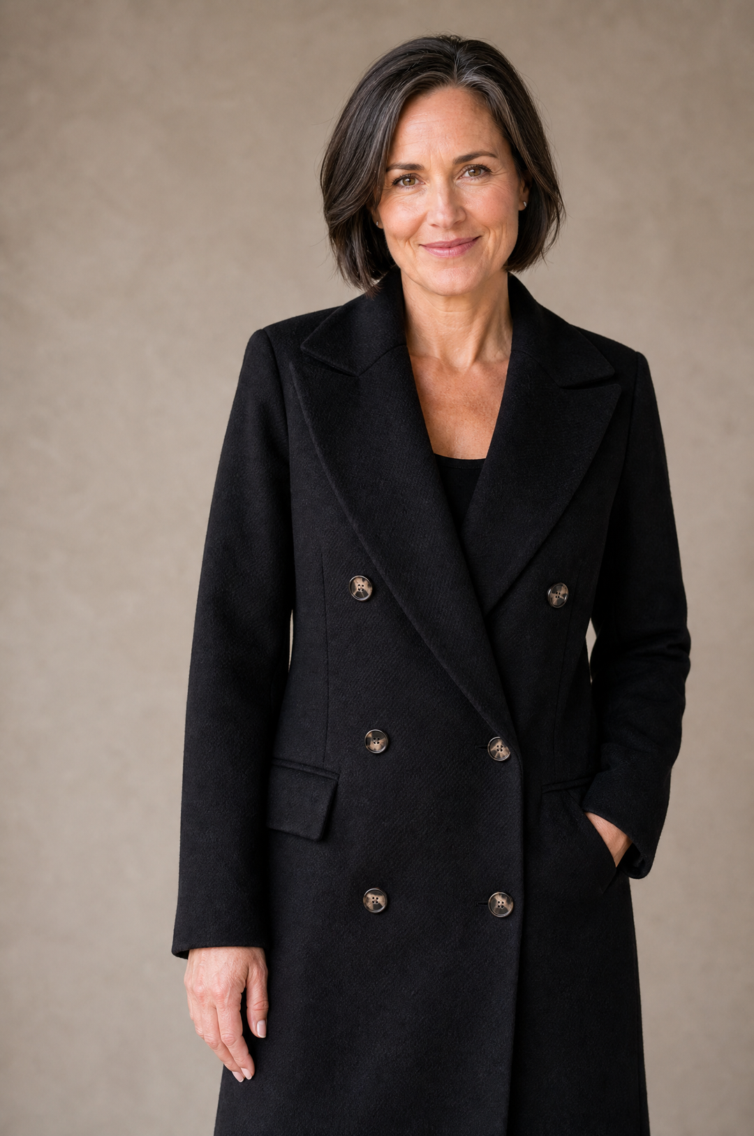 Theodora | Graceful Longline Double-Breasted Coat for Women