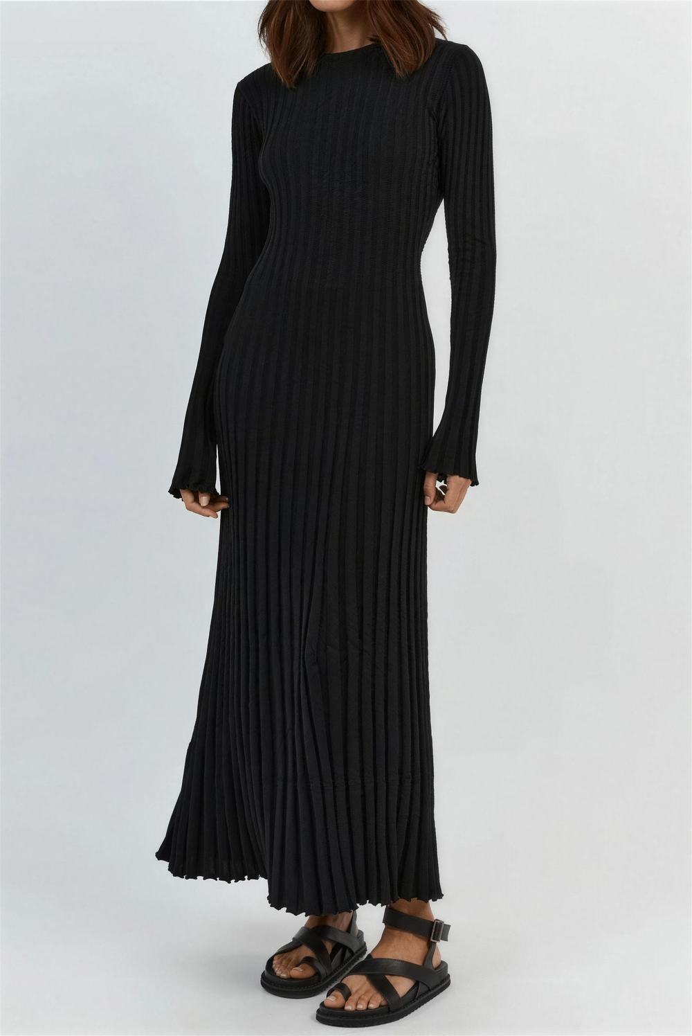 Long sleeve ribbed knit sweater dress for women