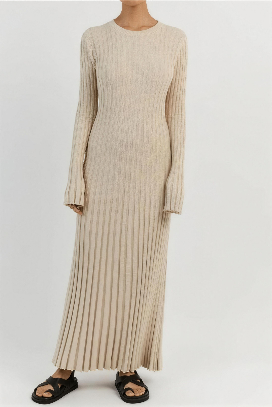 Long sleeve ribbed knit sweater dress for women