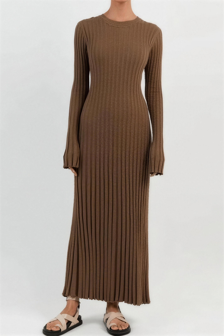 Long sleeve ribbed knit sweater dress for women