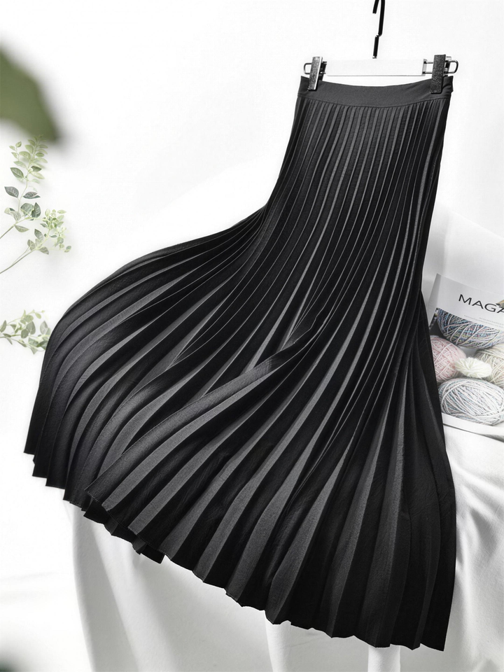 Skimming Pleated Satin Midi Skirt for Women