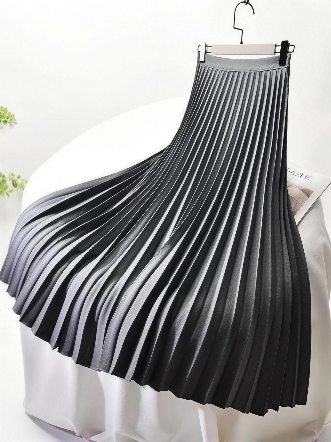 Skimming Pleated Satin Midi Skirt for Women
