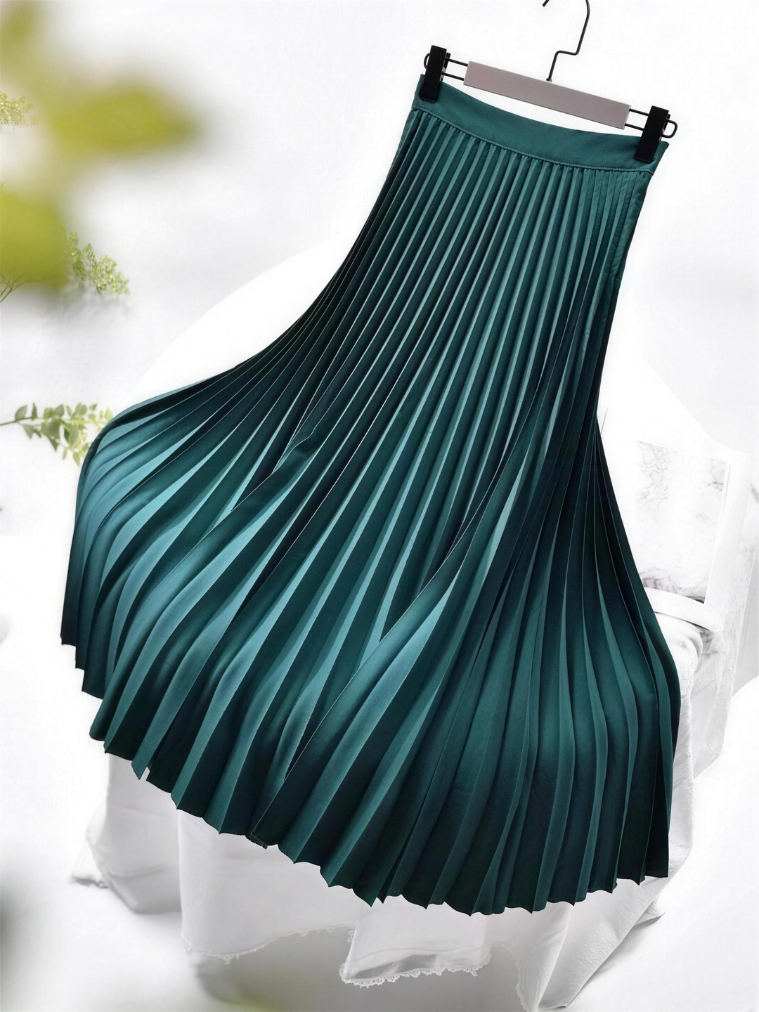 Skimming Pleated Satin Midi Skirt for Women