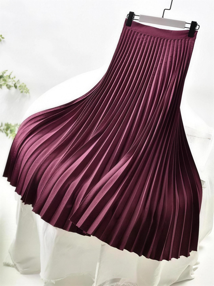 Skimming Pleated Satin Midi Skirt for Women