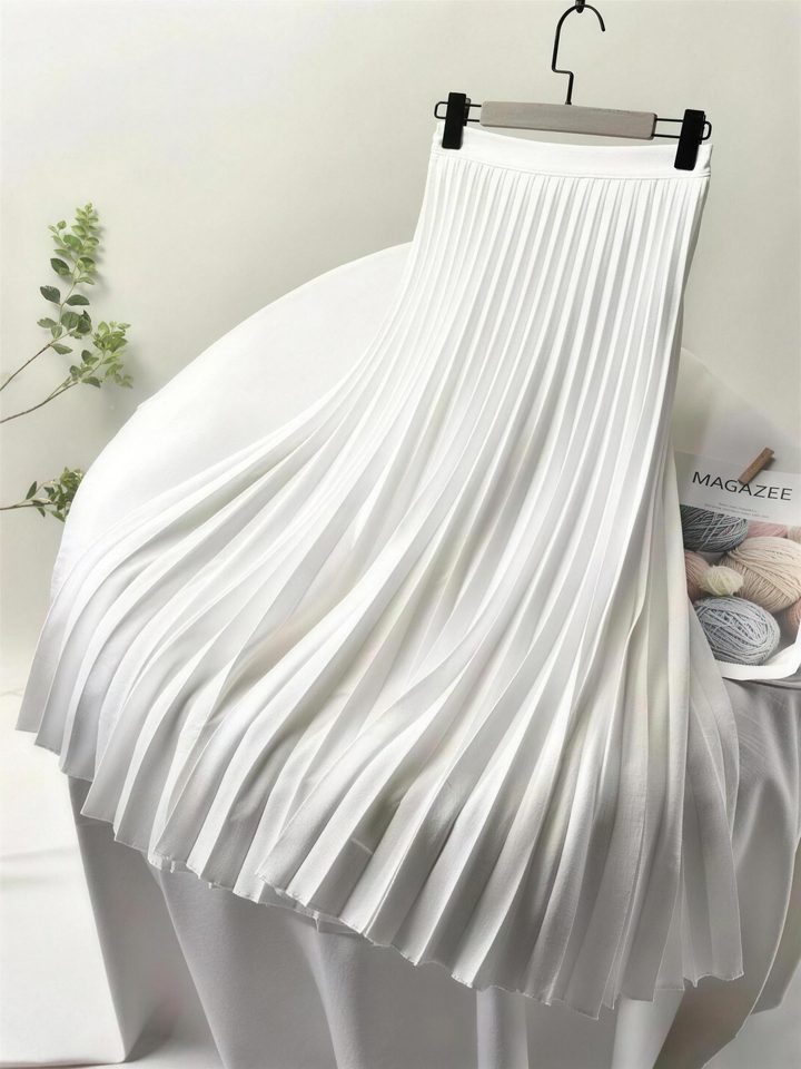Skimming Pleated Satin Midi Skirt for Women