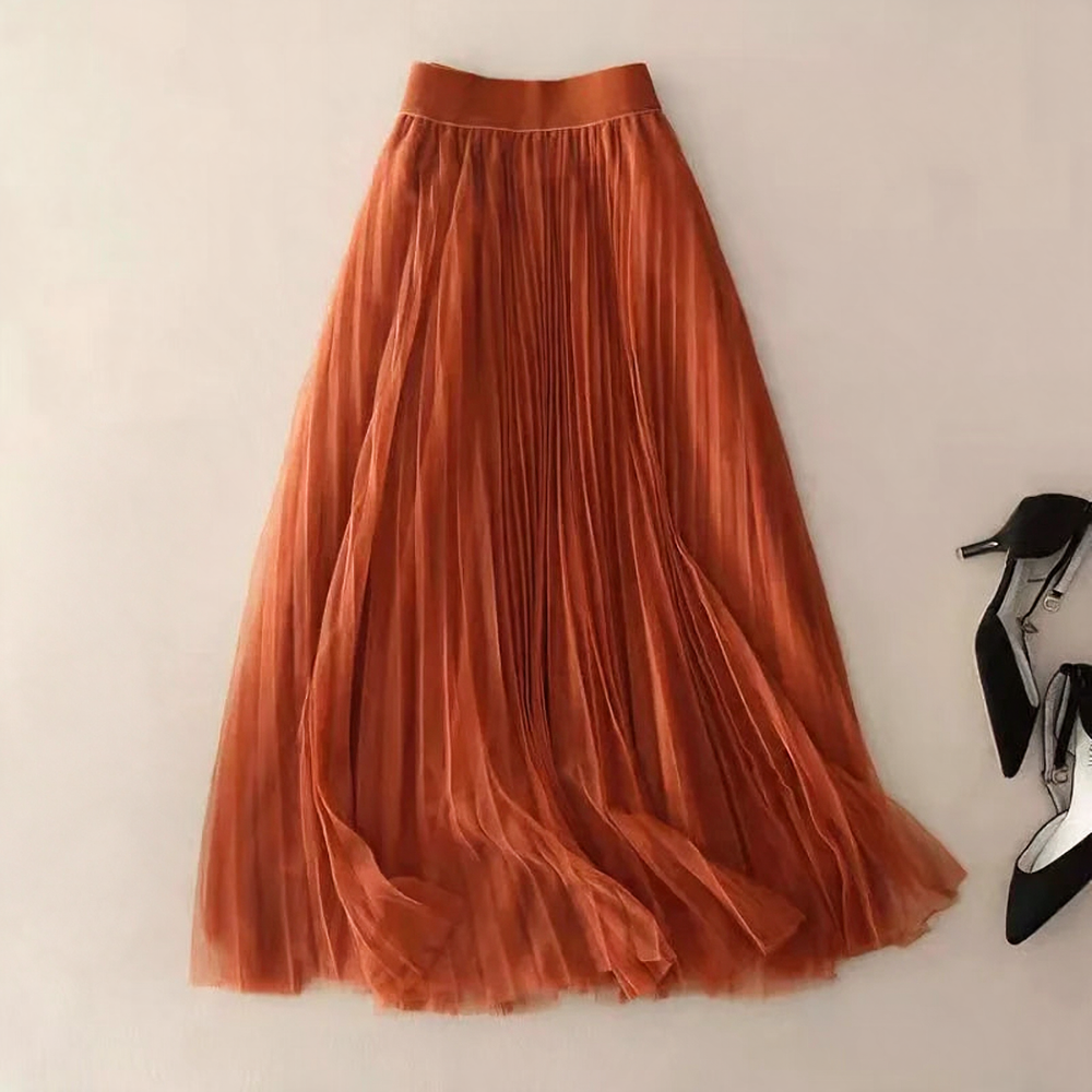 Gossamer High Waist Pleated Midi Skirt