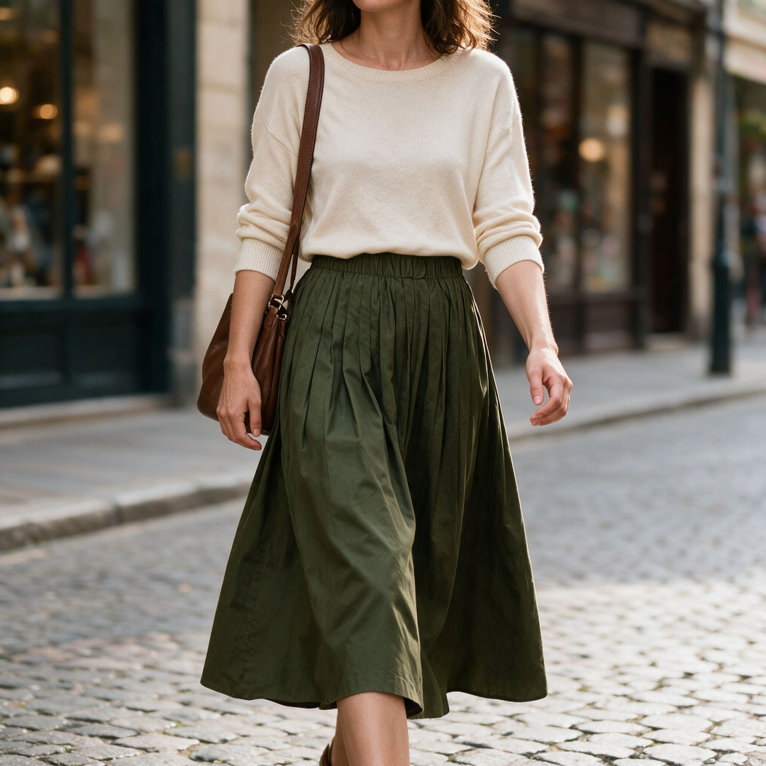 Billowy Pleated A Line Midi Skirt for Women