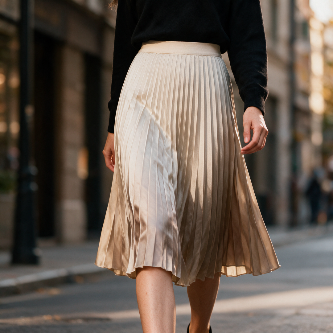 Skimming Pleated Satin Midi Skirt for Women