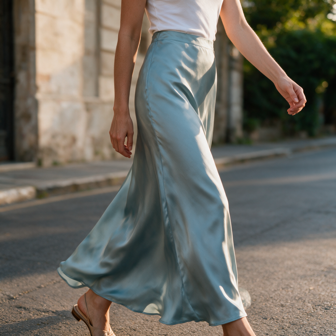 Sheeny Satin Bias Cut Long Skirt for Women