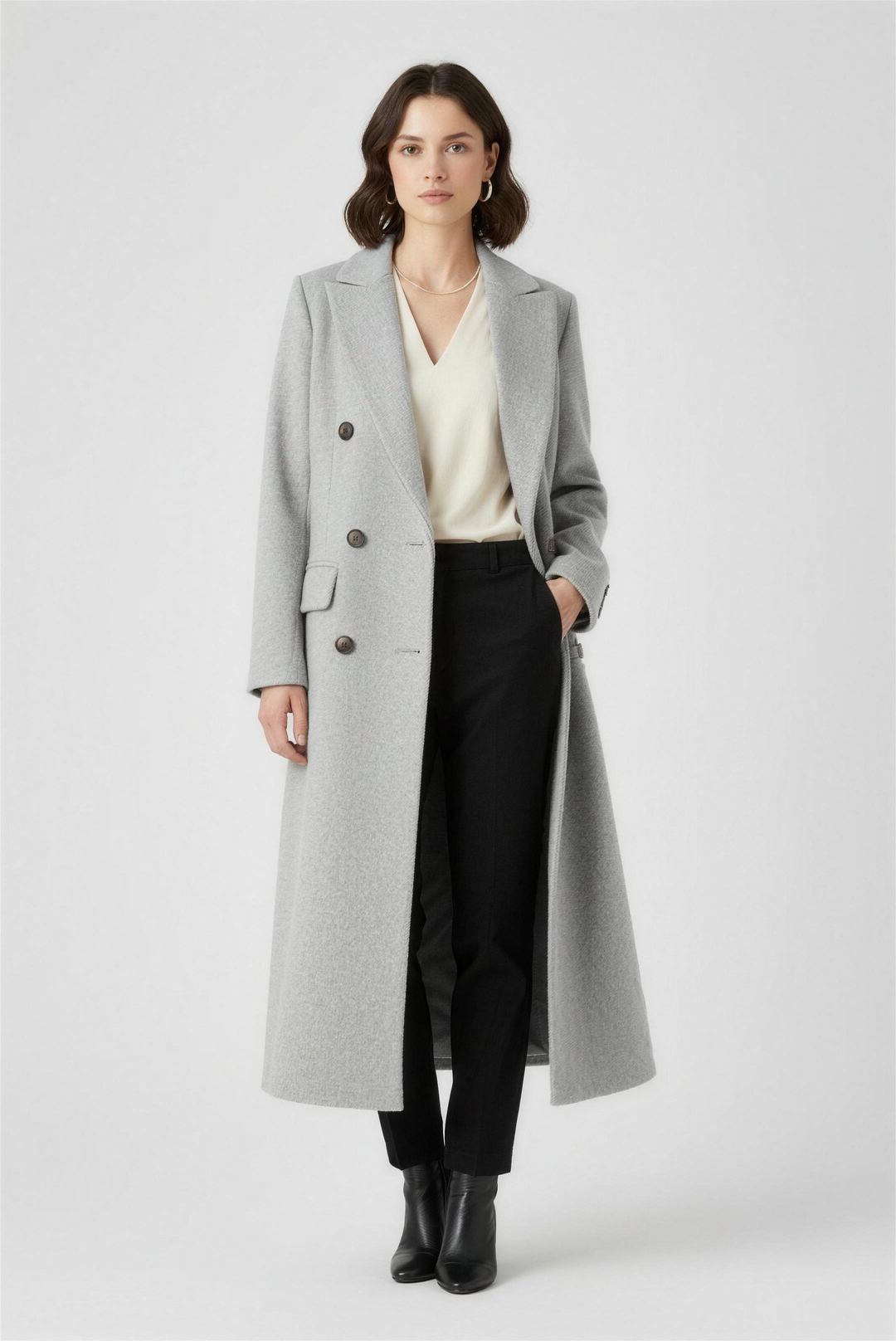 Domitille | Mantled Double Breasted Longline Winter Coat for Women