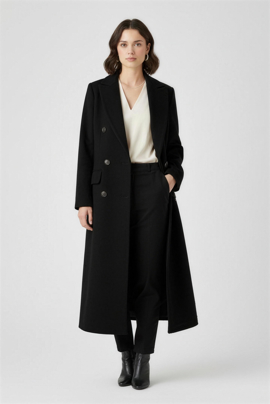 Domitille | Mantled Double Breasted Longline Winter Coat for Women