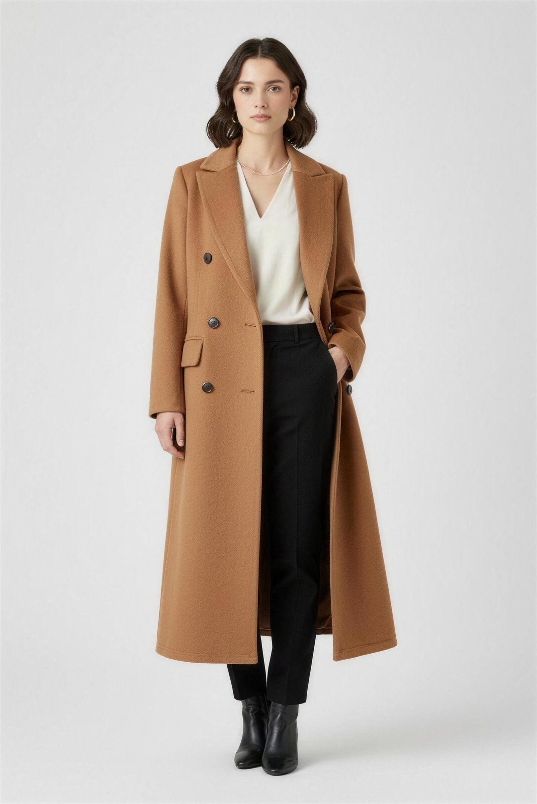 Domitille | Mantled Double Breasted Longline Winter Coat for Women