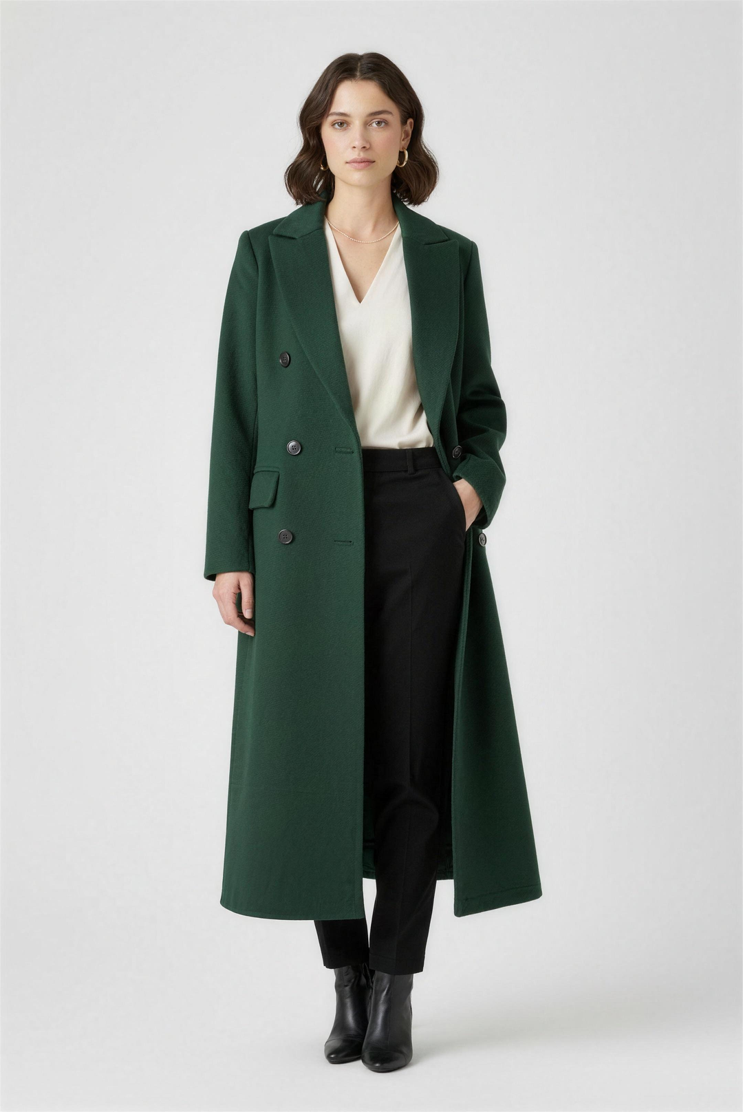 Domitille | Mantled Double Breasted Longline Winter Coat for Women