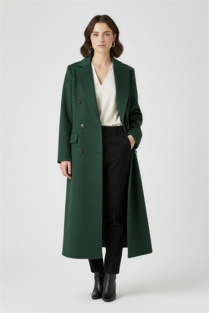 Domitille | Mantled Double Breasted Longline Winter Coat for Women