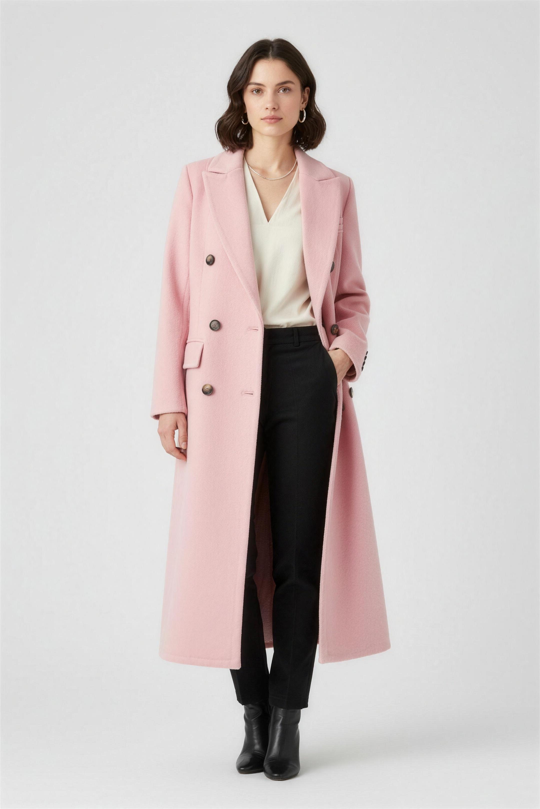 Domitille | Mantled Double Breasted Longline Winter Coat for Women