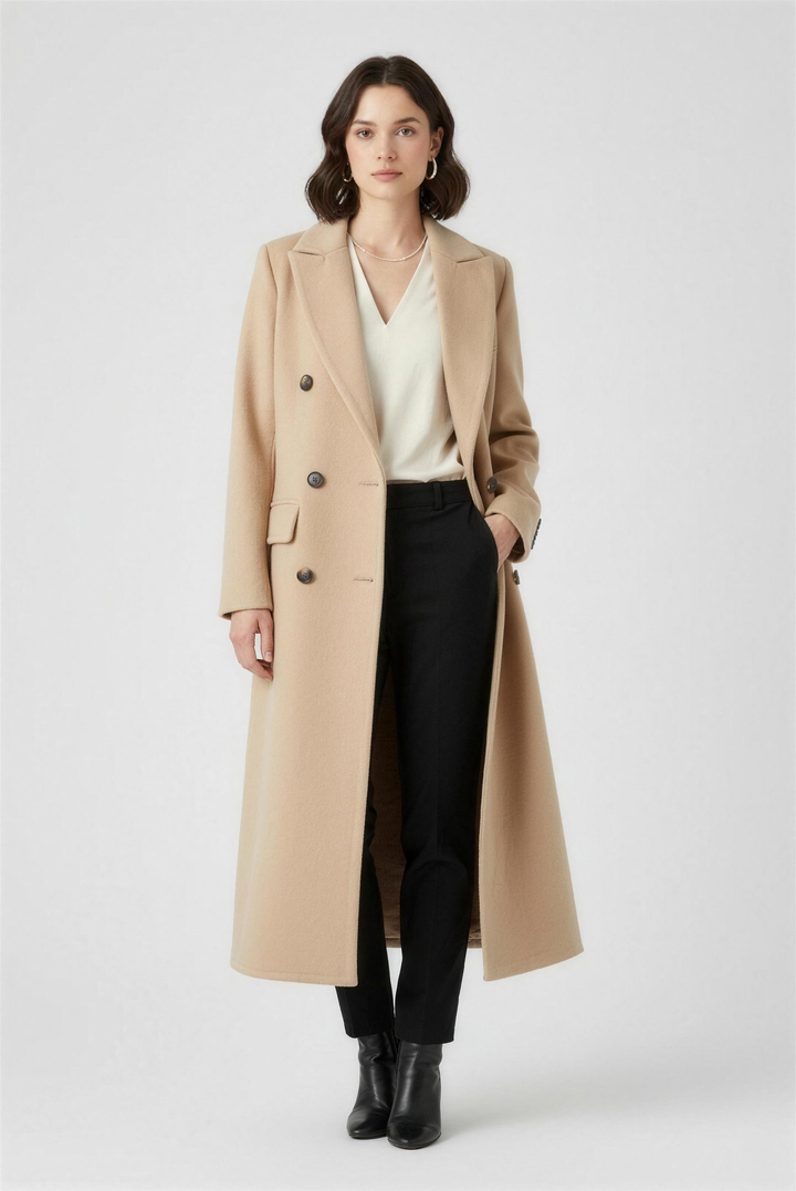 Domitille | Mantled Double Breasted Longline Winter Coat for Women