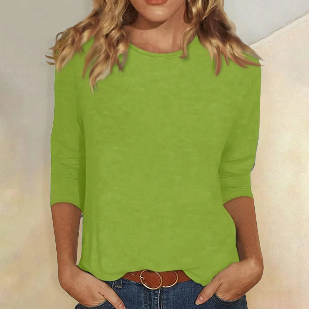 Florine | Rounded Crew Neck Three Quarter Sleeve Top for Women