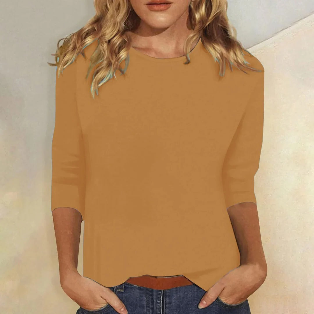 Florine | Rounded Crew Neck Three Quarter Sleeve Top for Women