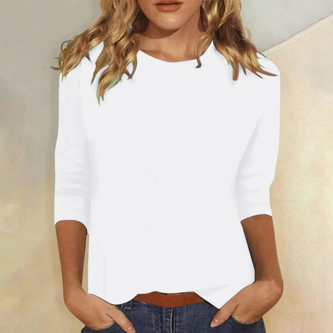 Florine | Rounded Crew Neck Three Quarter Sleeve Top for Women