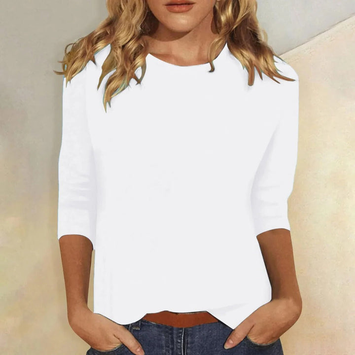 Florine | Rounded Crew Neck Three Quarter Sleeve Top for Women