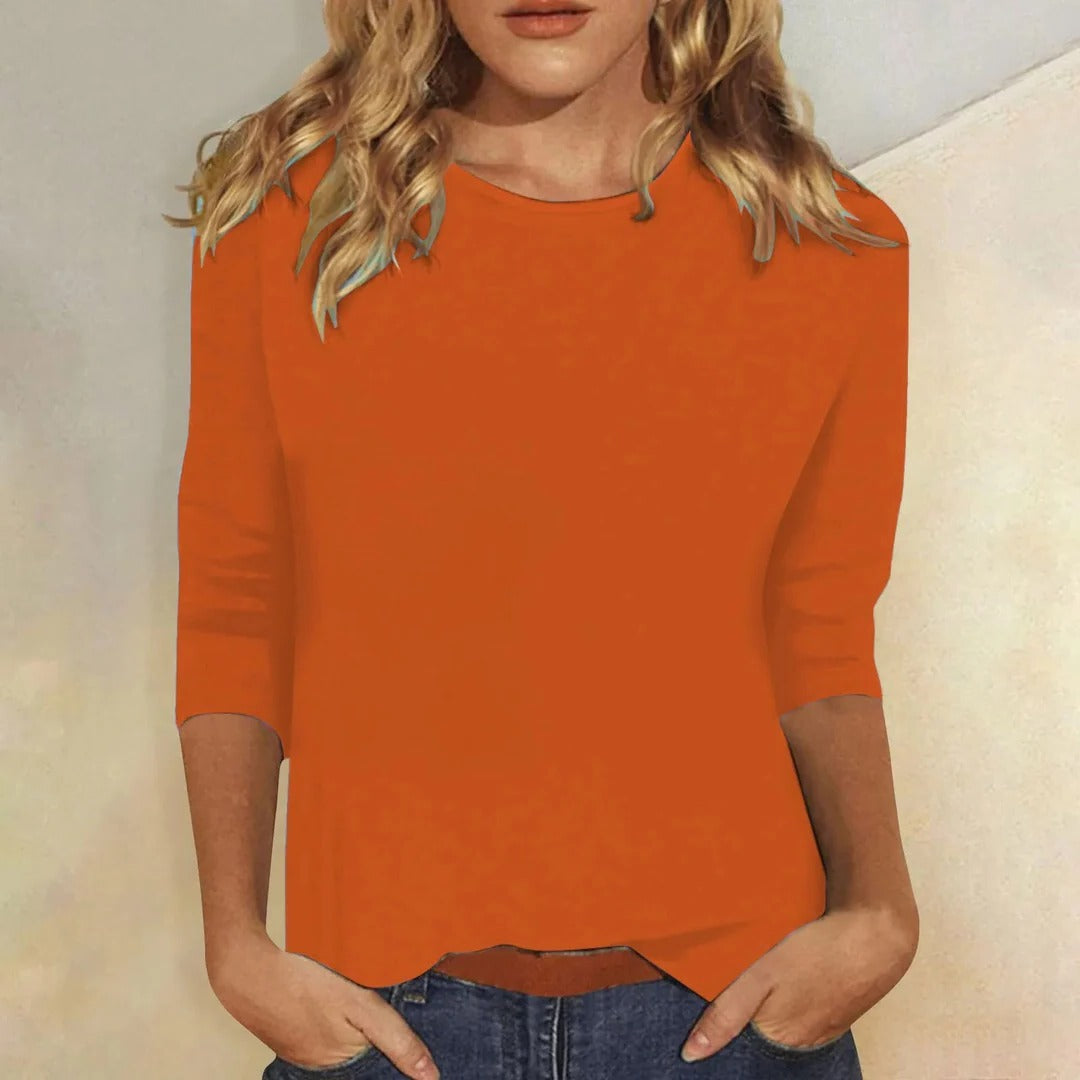 Florine | Rounded Crew Neck Three Quarter Sleeve Top for Women
