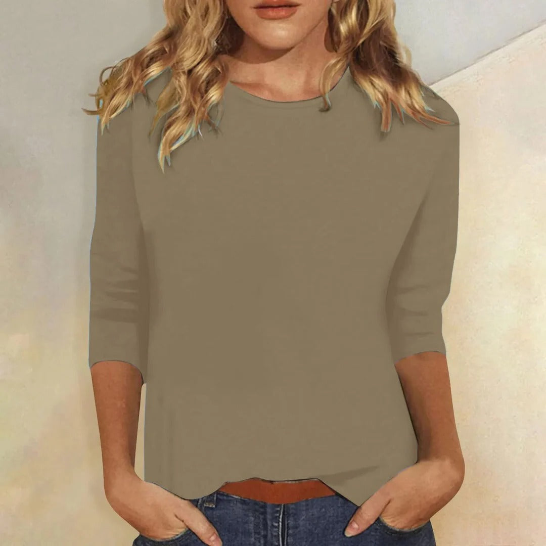 Florine | Rounded Crew Neck Three Quarter Sleeve Top for Women
