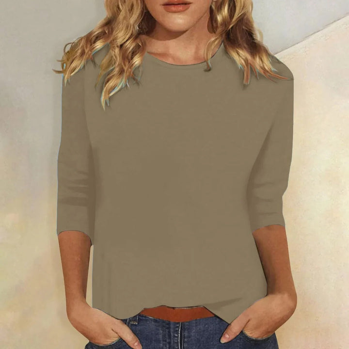 Florine | Rounded Crew Neck Three Quarter Sleeve Top for Women