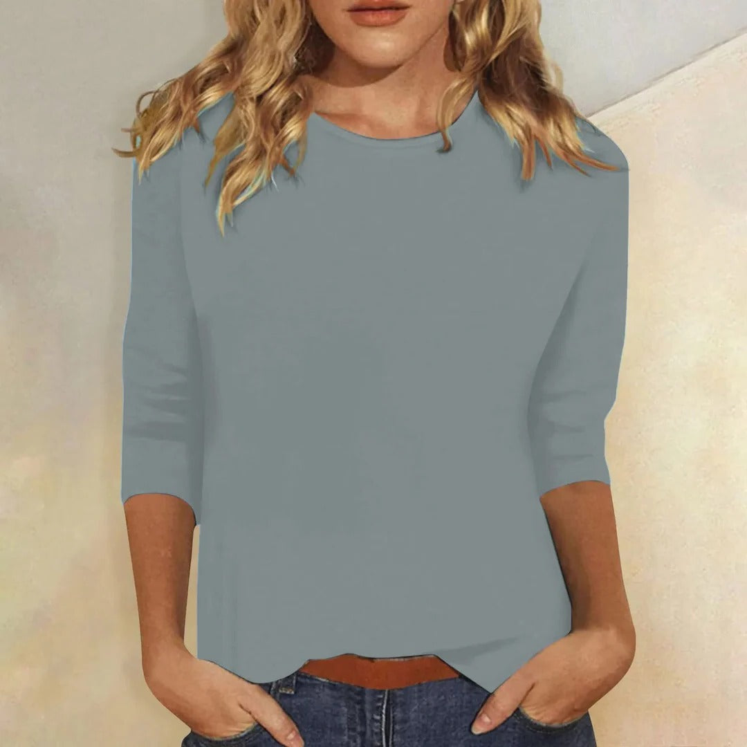 Florine | Rounded Crew Neck Three Quarter Sleeve Top for Women