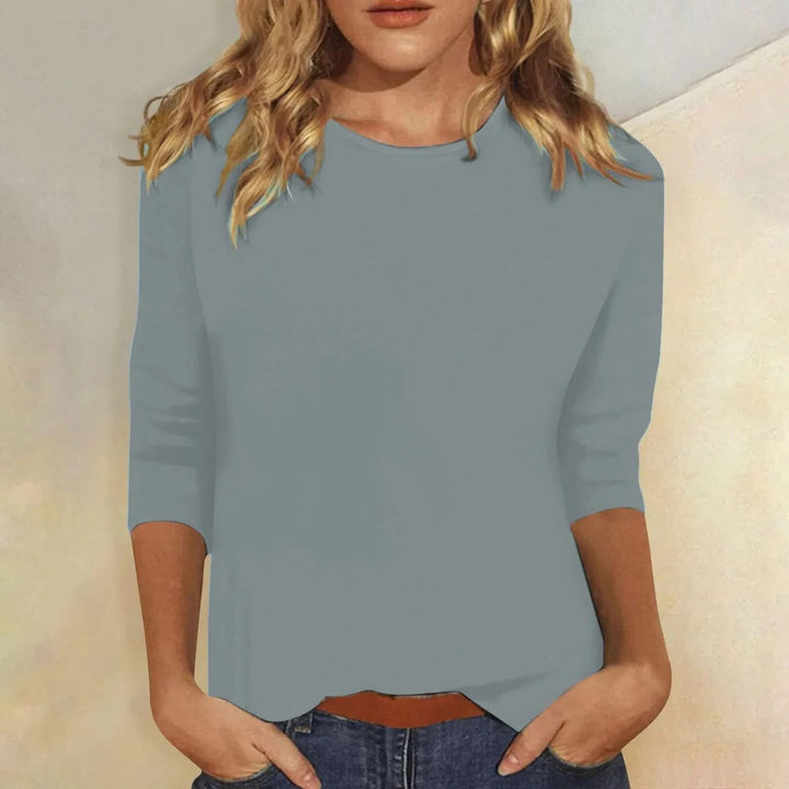 Florine | Rounded Crew Neck Three Quarter Sleeve Top for Women