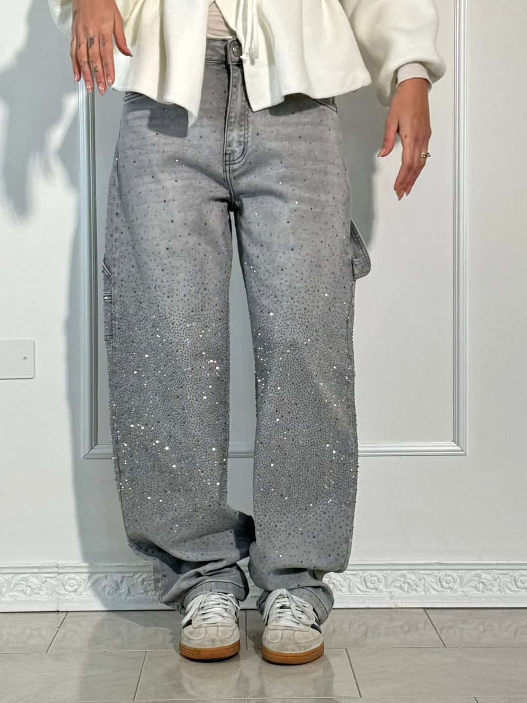 Perrine | Glinting Wide Leg Cargo Jeans for Women