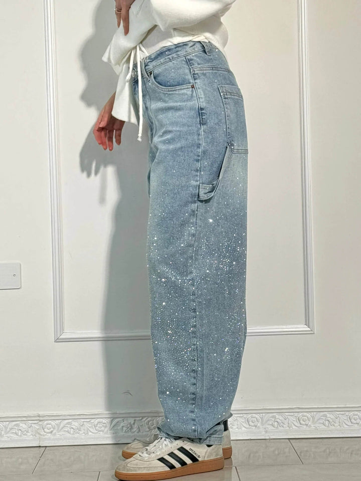 Perrine | Glinting Wide Leg Cargo Jeans for Women
