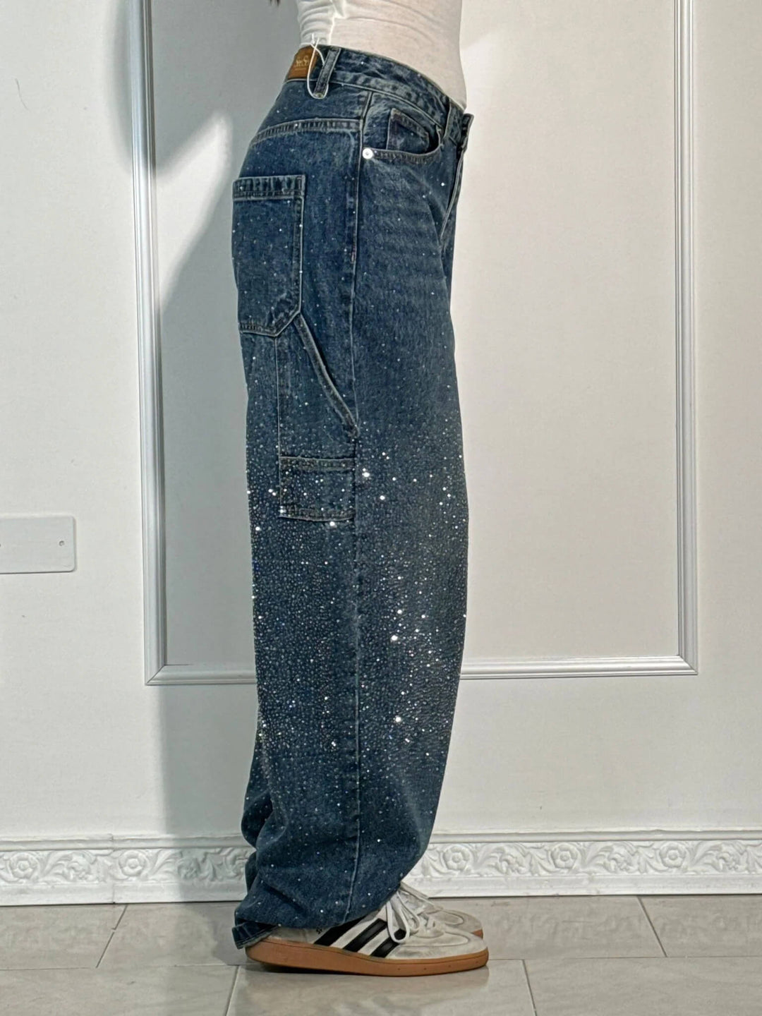 Perrine | Glinting Wide Leg Cargo Jeans for Women