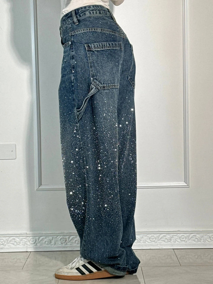 Perrine | Glinting Wide Leg Cargo Jeans for Women
