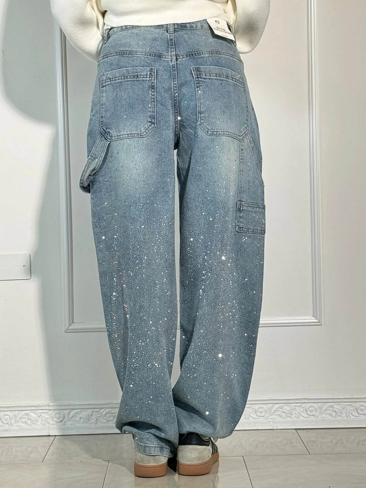 Perrine | Glinting Wide Leg Cargo Jeans for Women