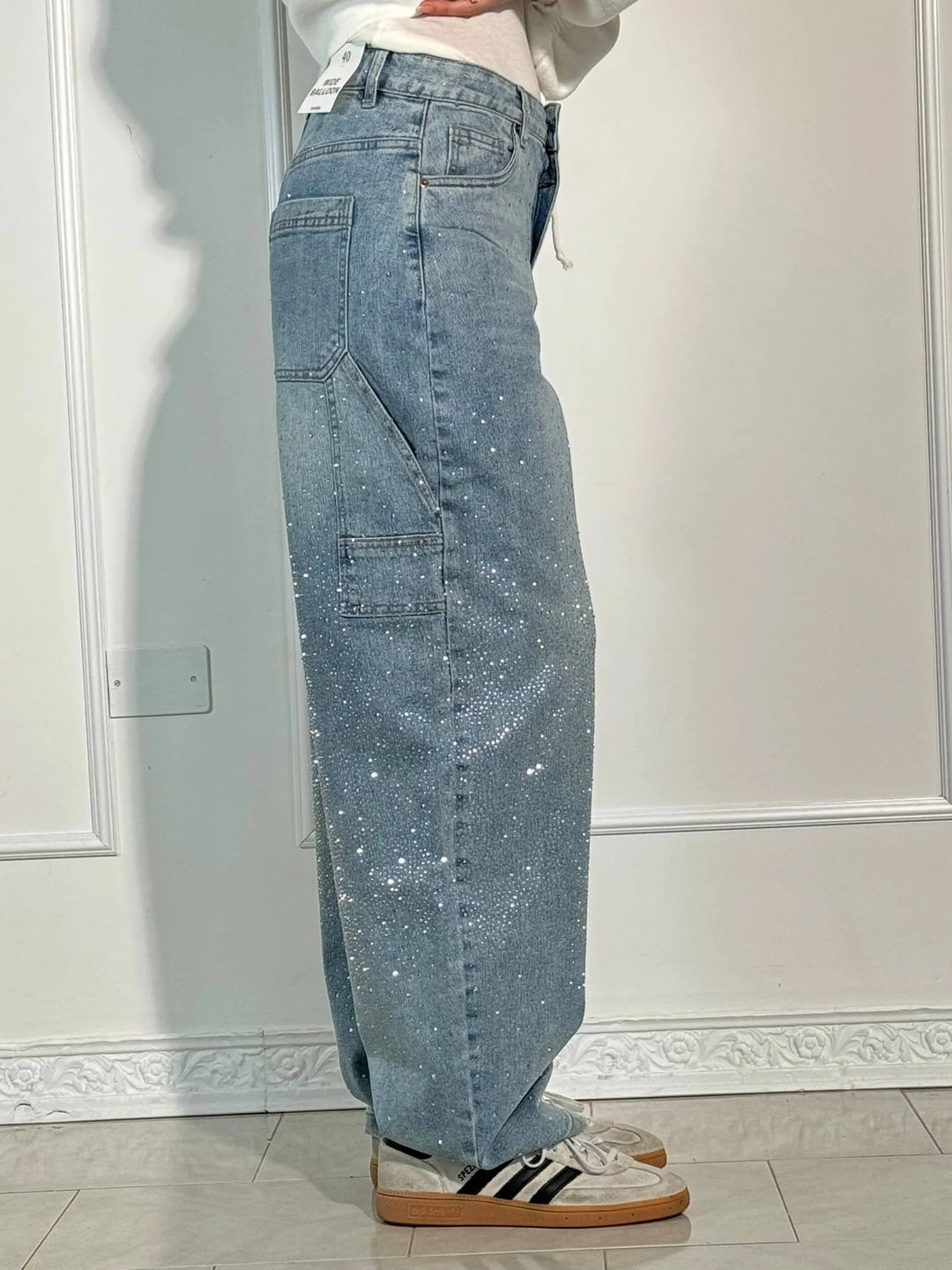 Perrine | Glinting Wide Leg Cargo Jeans for Women