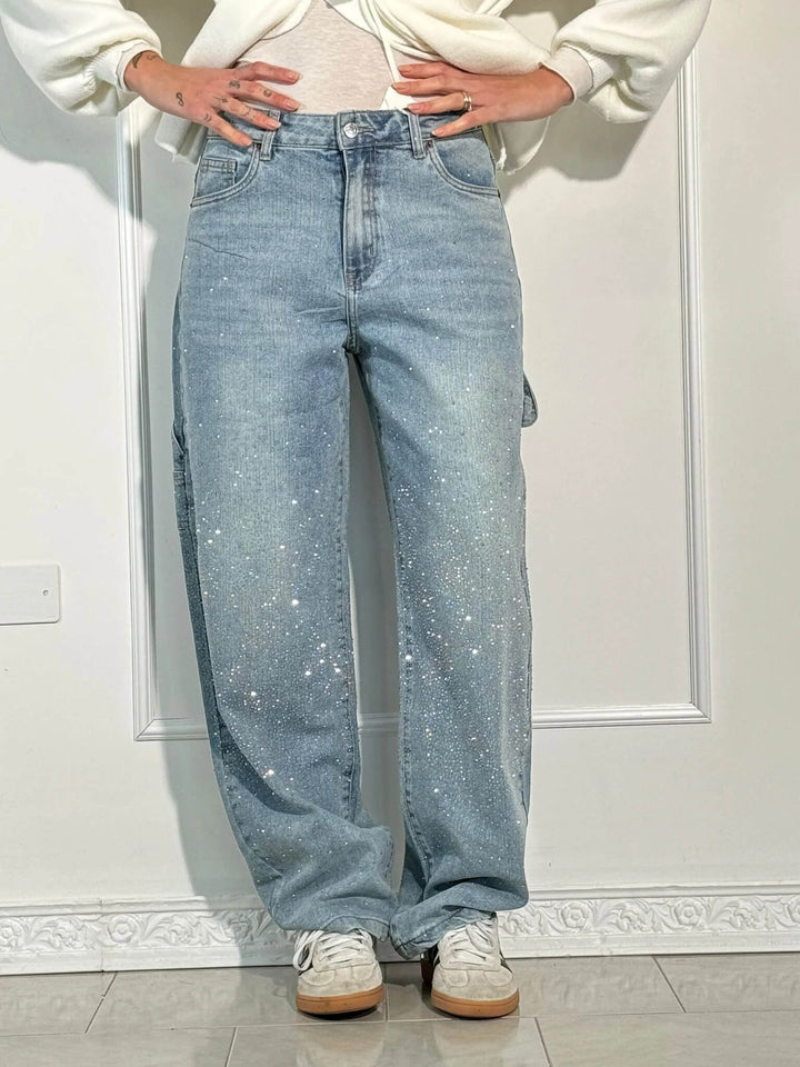 Perrine | Glinting Wide Leg Cargo Jeans for Women