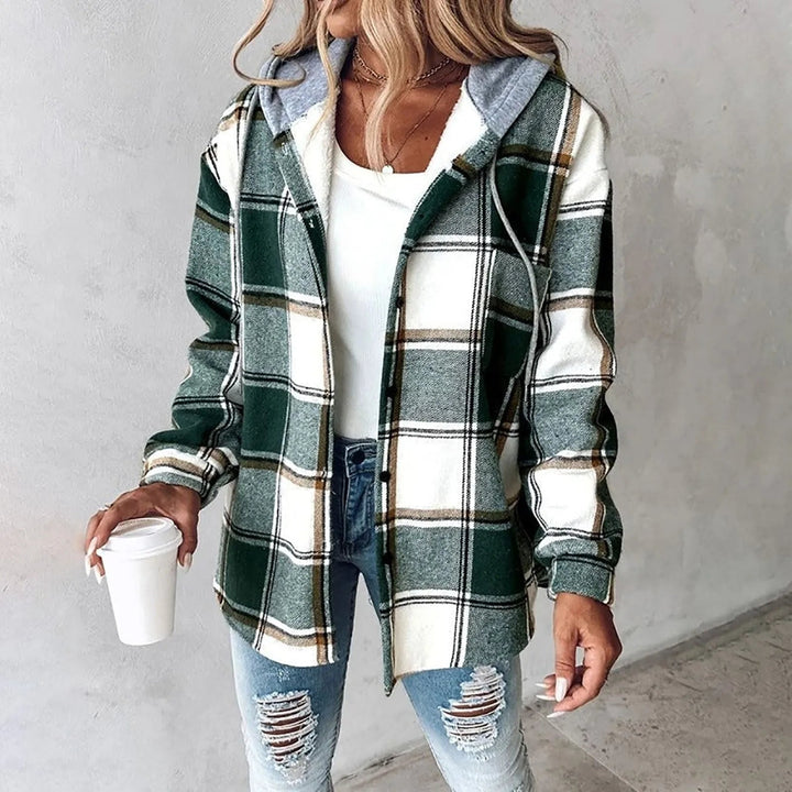 Zoe | Blanketed Checked Hooded Jacket Hoodie for Women