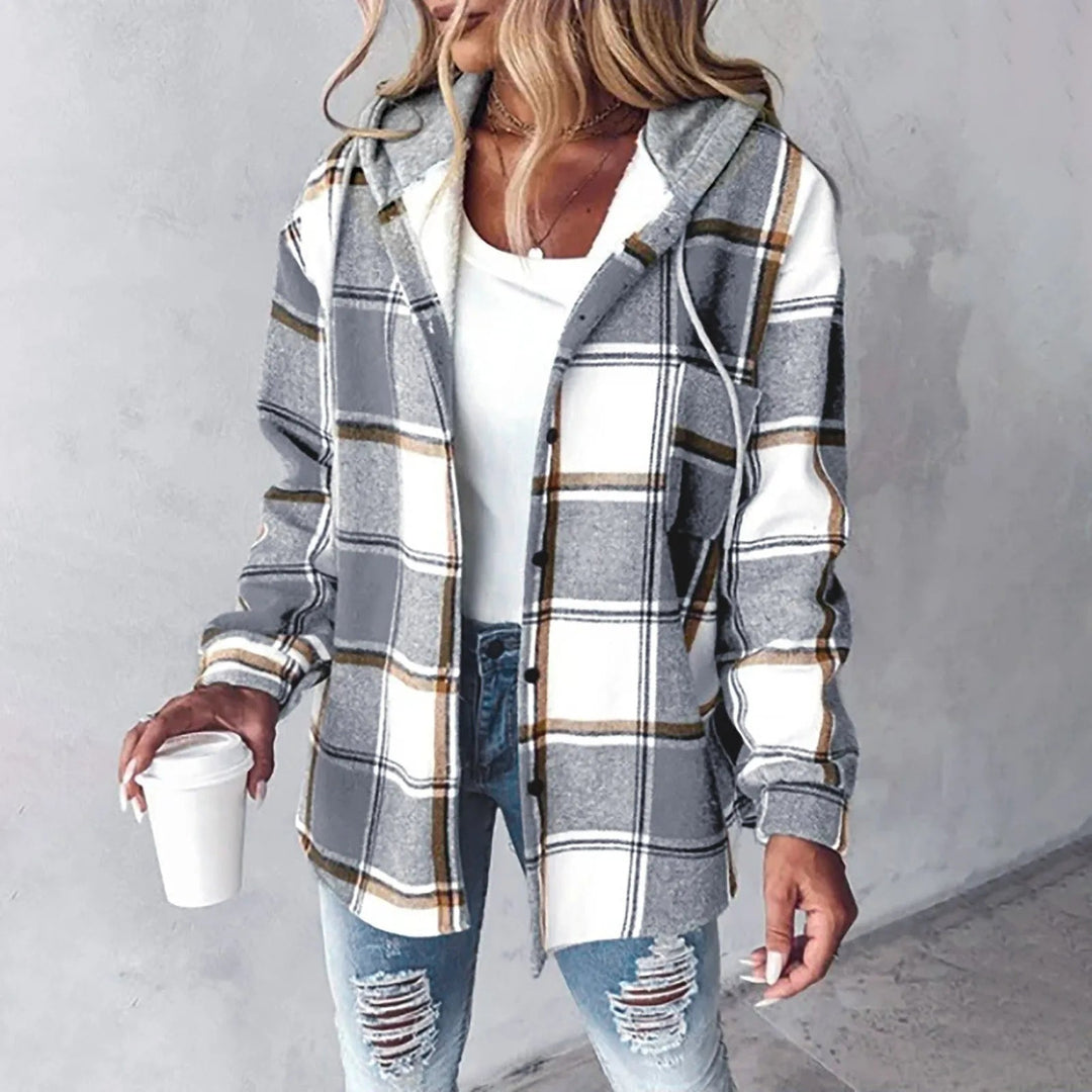 Zoe | Blanketed Checked Hooded Jacket Hoodie for Women