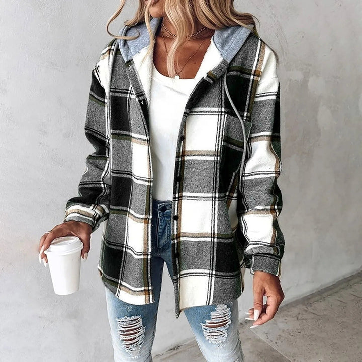 Zoe | Blanketed Checked Hooded Jacket Hoodie for Women