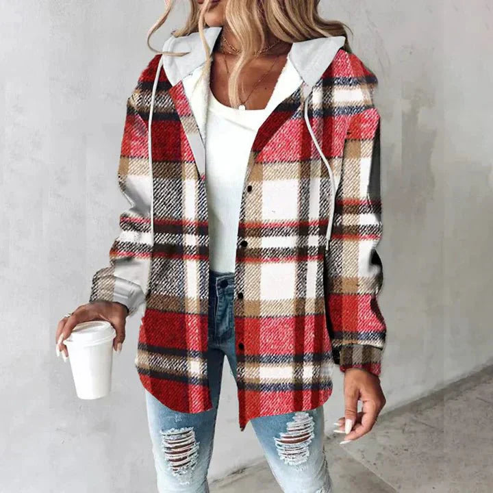 Zoe | Blanketed Checked Hooded Jacket Hoodie for Women