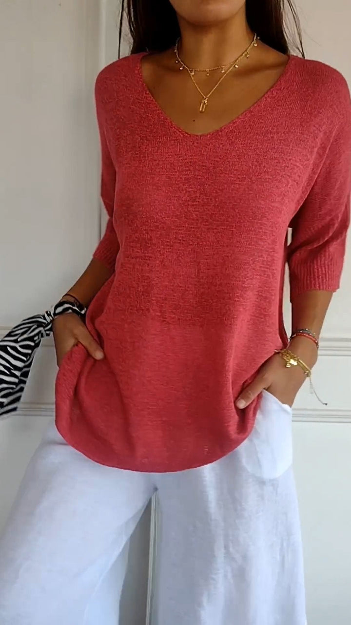 Felicie | Draping V Neck Long Sleeve Top for Women