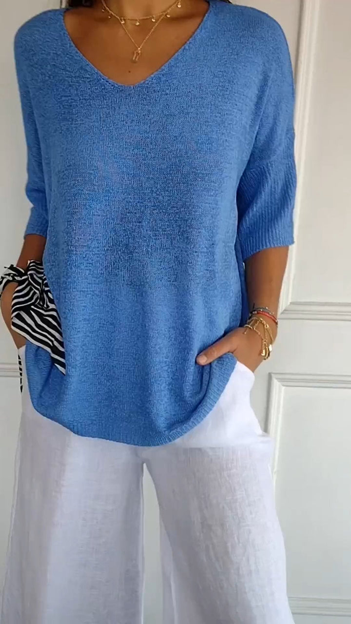 Felicie | Draping V Neck Long Sleeve Top for Women