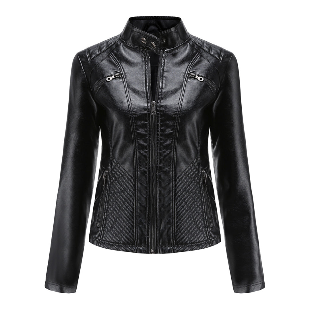 Katherine | Modern Black Quilted Faux Leather Jacket