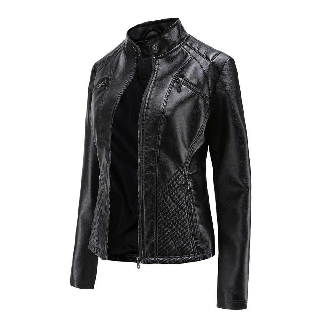 Katherine | Modern Black Quilted Faux Leather Jacket