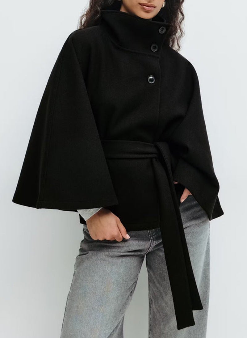 Solange | Furled Belted Wool Cape Coat for Women