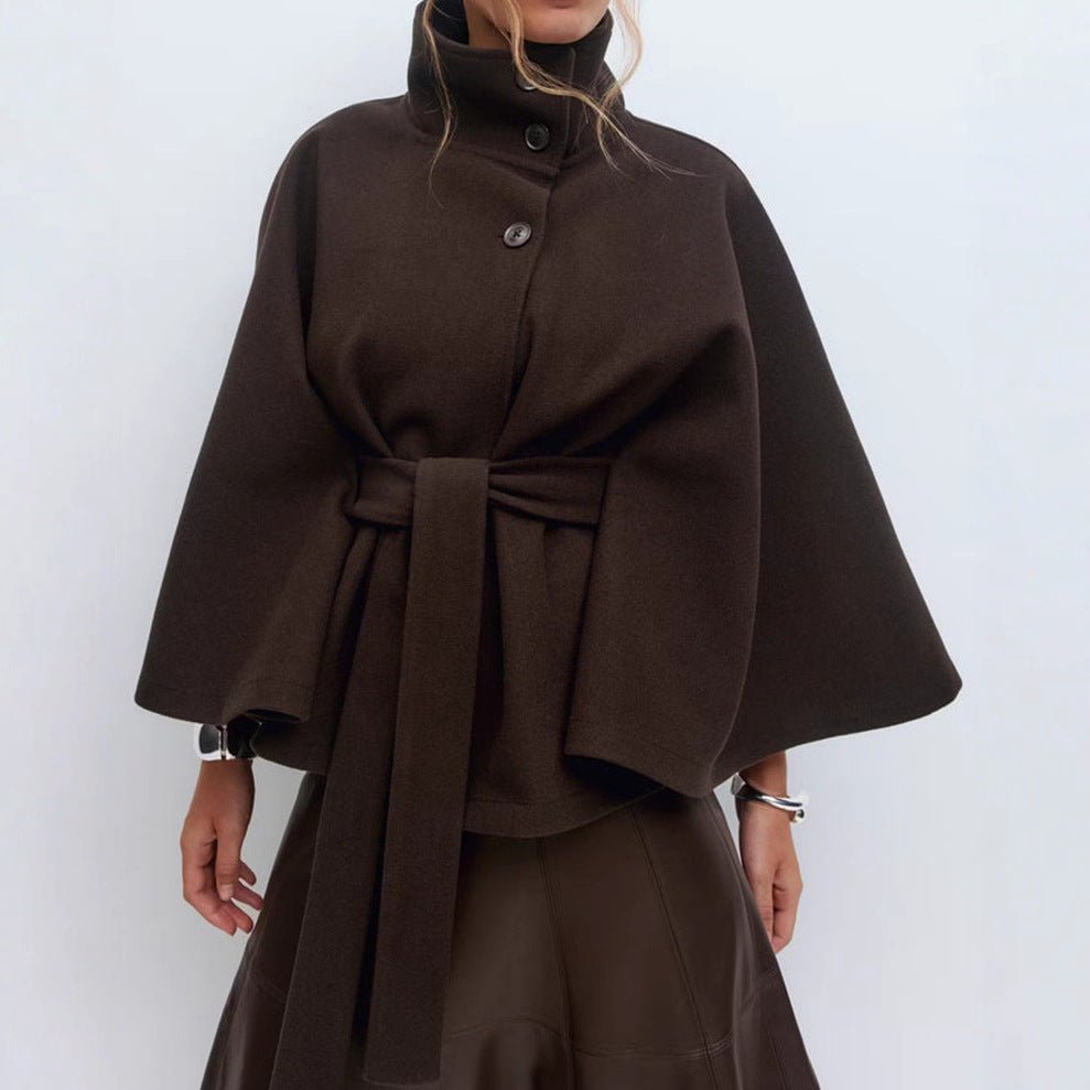 Solange | Furled Belted Wool Cape Coat for Women