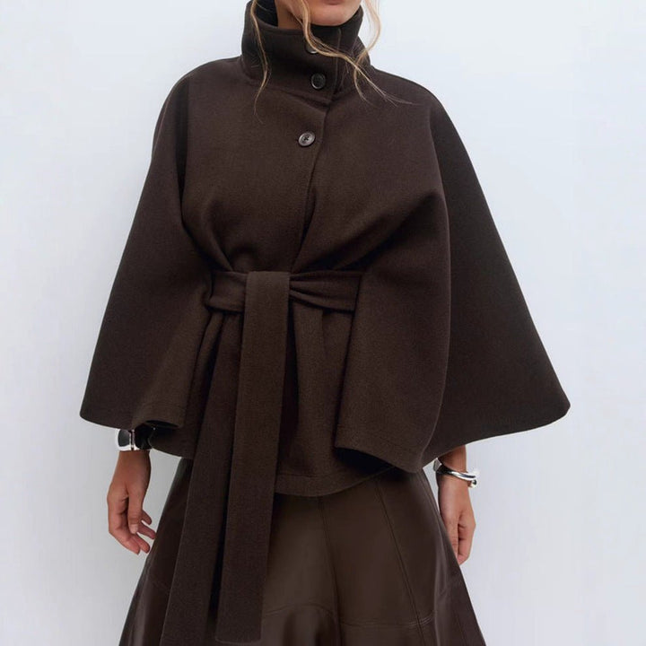Solange | Furled Belted Wool Cape Coat for Women